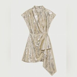 Tanya Taylor metallic drapey mini dress floral